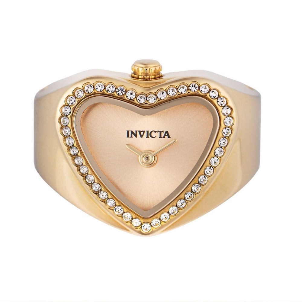 Invicta Gold Heart Ring Watch with Crystal Accent